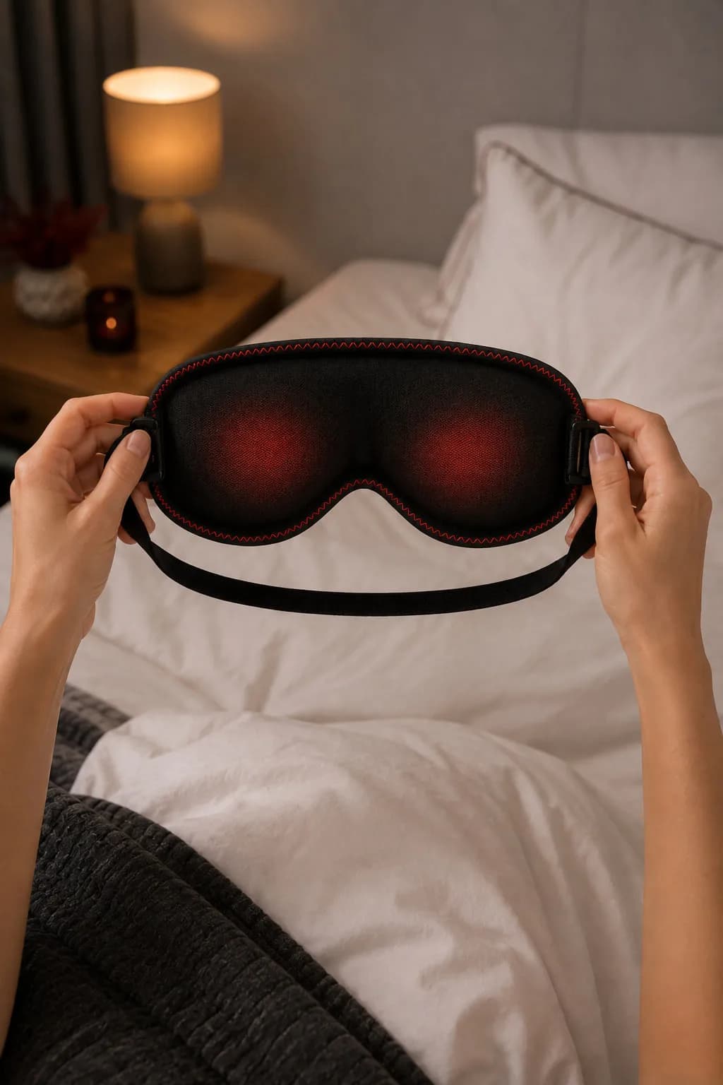 Masque chauffant Nova tenu en main, chauffe visible