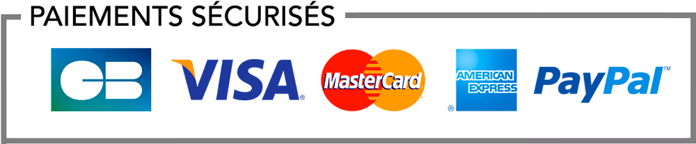 Paiements sécurisés : Carte Bancaire, Visa, Mastercard, American Express, PayPal